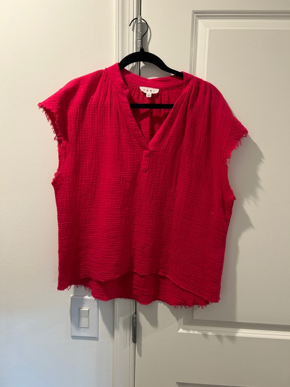 THML Vibrant Pink Gauze V-Neck Tunic